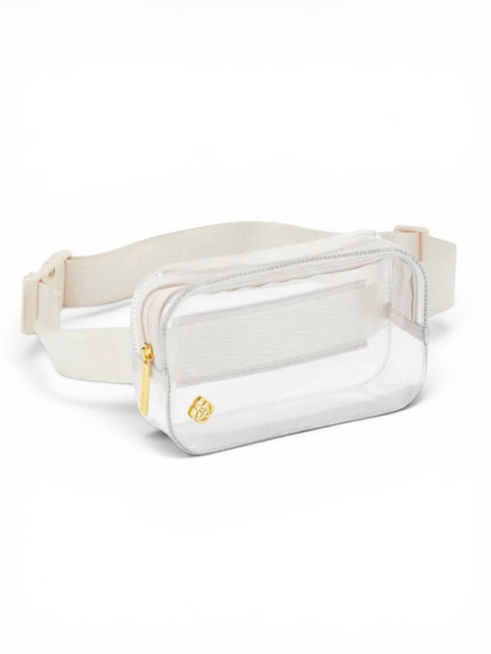 Kendra Scott Transparent Belt Bag with Cream Trim and Gold Accents